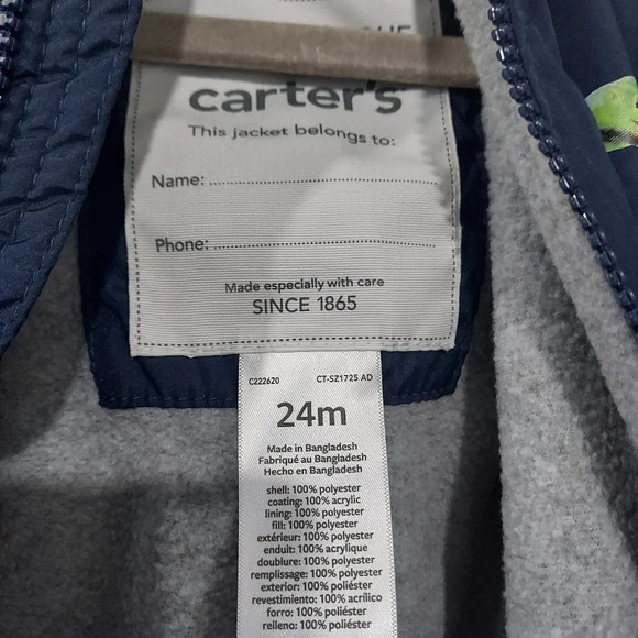 Carter's Baby Boy Dino Print Design Mid-weight Jacket in Size 24 Months - Picture 8 of 10